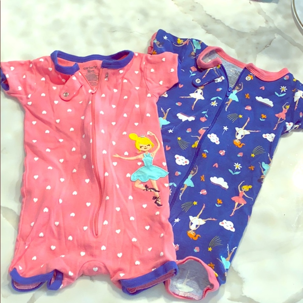 2 carters short sleeve one piece pjs! 18 months